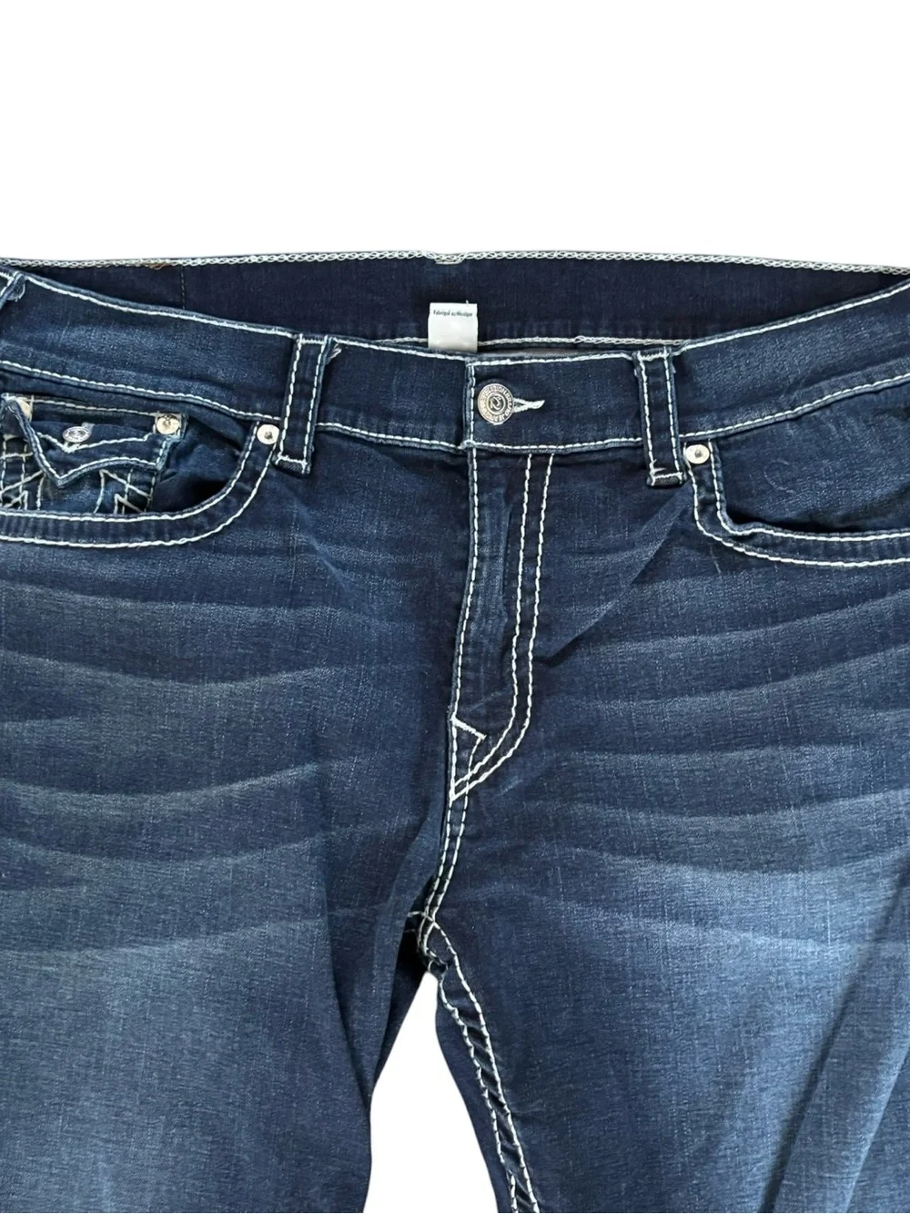 True Religion Mens Straight Flap Natural Big T Jean Sz 42X33 Dark Wash Stretch
